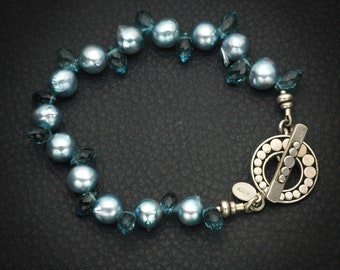 London Blue Topaz and Akoya Pearl Bracelet