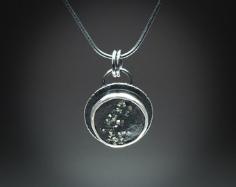 Pyrite in Slate Round Pendant