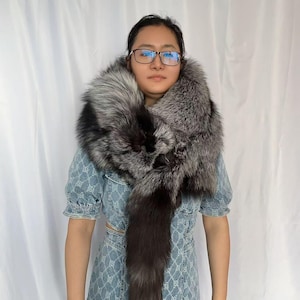 50&quot; Big Flauschiger Grauer Fuchs Pelz Schal Stola echter Fuchspelz Wrap Boa Pelzkragen Fuchspelz Schulter Cape Fuchspelz schal
