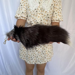 18&quot; Fluffy Big Fox Tails Cosplay Tails Cosplay Fox Tails Natural Fox Tails with Keychains Black Gray Ombre Cosplay Fox Tails