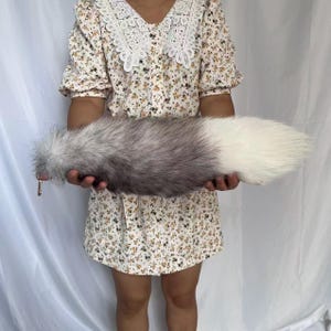 18&quot; Fluffy Gray Ombre Fox Tail: Cosplay, Keychain, Natural Fur