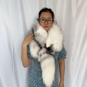 45 &quot;Big Flauschig Weiß Schwarz Ombre Fuchs Pelz Schal Stola echter Fuchspelz Wrap Boa Pelzkragen Fuchspelz Schulter Cape Fuchspelz Stola