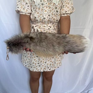 18&quot; Large Natural Fox Tail: Gray Cosplay Costume Bag Charm Keychain