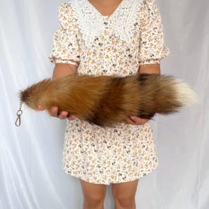 18&quot; Natural Fox Tail with Keychains: Brown Ombre, Cosplay, Halloween Costume Accessory, Bag Charms