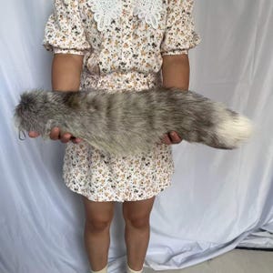 21&quot; Fluffy Gray Ombre Fox Tail Keychain Clips: Cosplay Costume Prop