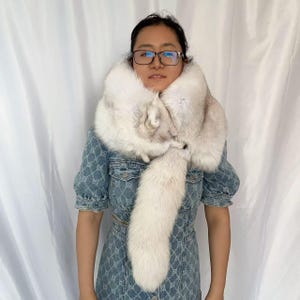 45&quot;Big Flauschig Hell Grau Ombre Fuchs Pelz Schal Stola echter Fuchspelz Wrap Boa Pelzkragen Fuchspelz Schulter Cape Fuchspelz Stola
