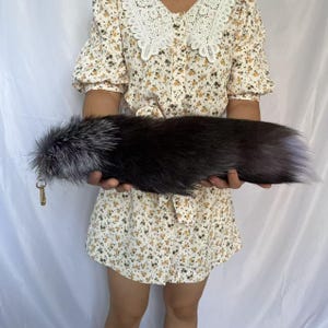 18&quot; Fluffy Big Fox Tails Cosplay Tails Cosplay Fox Tails Natural Fox Tails with Keychains Black Gray Ombre Cosplay Fox Tails