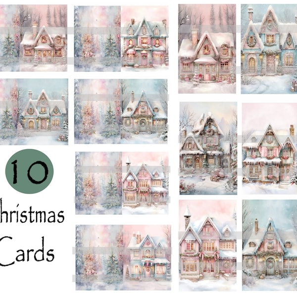 Shabby chic Printable Christmas Cards and half pages for journaling, 20 images, digital download, epehemera, junk journal, card making