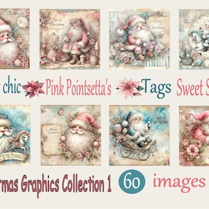 Shabby chic  Christmas collection #1, digital download, ephemera, junk journal, card making, 60 images