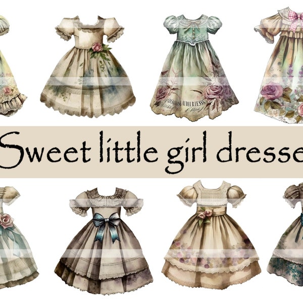 8 vintage little girl dresses ephemera, junk journal  digital download