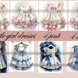 8 little girl dresses, 4 blue and 4 pink  digital download printable wall art