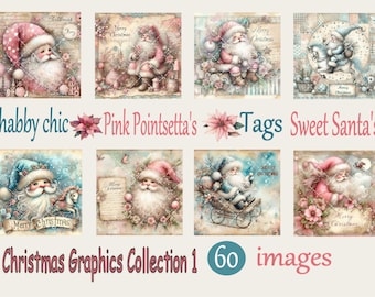 Shabby chic  Christmas collection #1, digital download, ephemera, junk journal, card making, 60 images