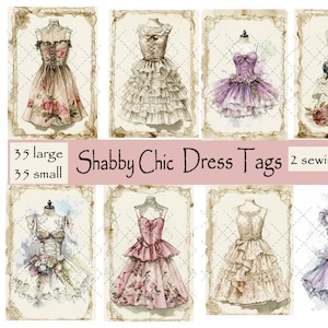 Shabby chic 35 Large, 35 small dress tags and 2 sewing folios, 17 sewing tags, digital download, junk journal, ephemera