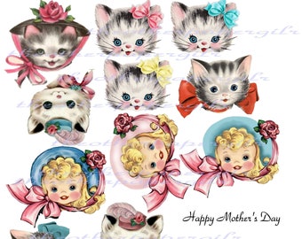 Vintage heads for chenille dolls digital download