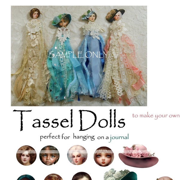 Make your own tassel dolls, digital faces and bodies to put together - great to hang on a journal or hang on a tree digital download