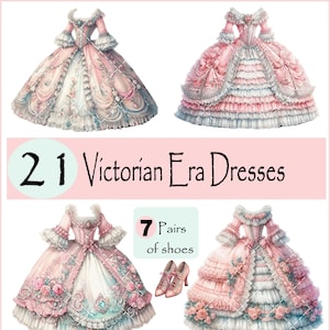 Victorian Dresses and shoes, ephemera, for cutting machines, similar to SVG's, PNGs, digital download