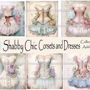 shabby chic corsets and dresses, 21 images, corset and sewing add- on -junk journal, pages, tags, cards, digital download