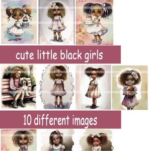 10 cute little black girl graphics, african American,  digital download, junk journal ephemera, printable wall art