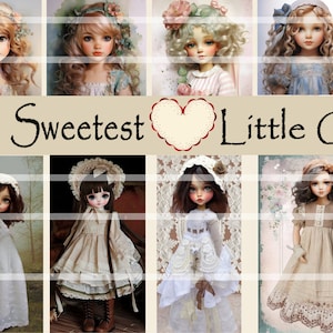 21 sweetest little girls collectio 12 fully dressed 9 portraits  digital download, junk journal ephemera, printable wall art