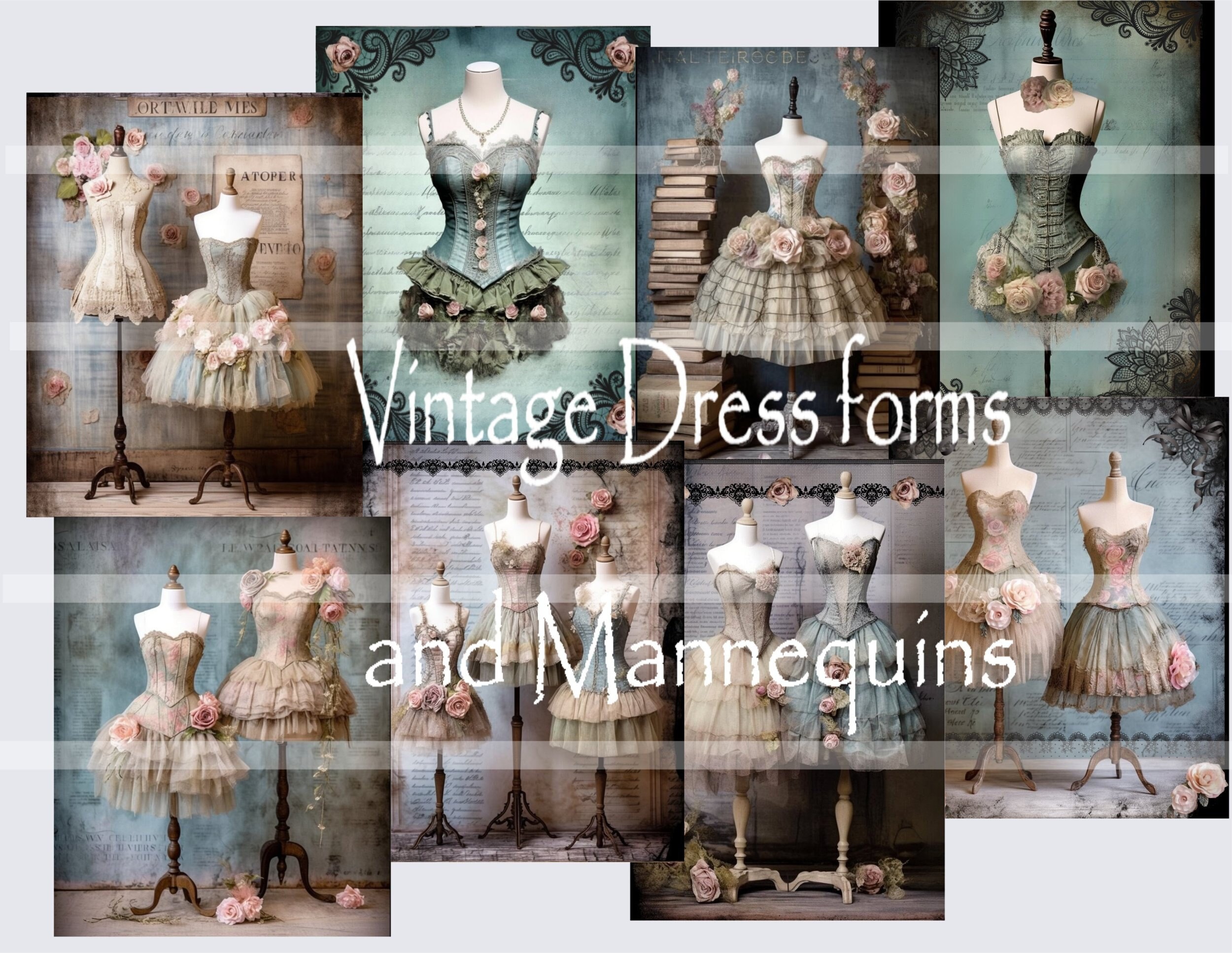 4 Piece Vintage Lace Linen Dress Mannequin Jewelry Display Set