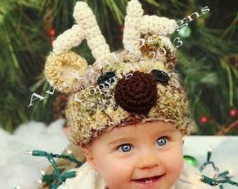 Newborn crochet reindeer hat-baby Christmas hat- baby reindeer hat- baby holiday hat - Baby Hat