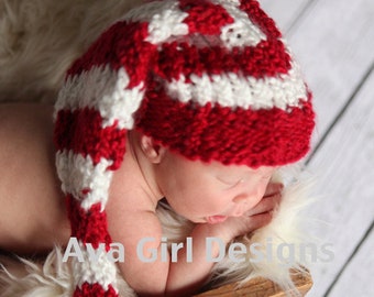 Newborn baby elf hat red white stripes Christmas Candy Cane