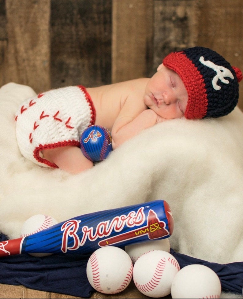 Atlanta Braves Baby Baseball Cap Diaper Cover Set Newborn Etsy