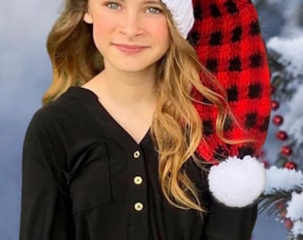 Buffalo Plaid Santa Hat - Holiday Hat - Santa Hat - Vintage Santa Hat - Christmas Hats - Christmas Photo Props - Long Hats - Christmas