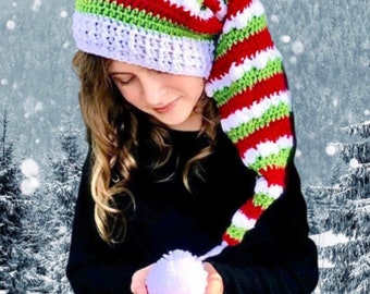 Knit Christmas hat - Holiday Hat - Elf Hat - Baby to Adult Christmas Hat - Yuletide Christmas Hat - Ava Girl Designs