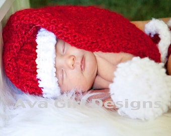 Knit Santa Hat, Baby Santa Hat, Child Santa Hat, Womens Santa Hat, Mens Santa Hat, Christmas Hat, Holiday Hat