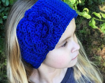 Girl's head warmer blue with flower