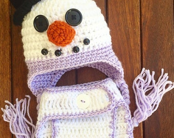 Snowman hat diaper cover set, baby snowman hat, baby Christmas hat, snowman, Christmas hat, child snowman hat, adult snowman hat, holiday