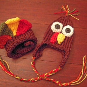 Newborn Baby Turkey Hat Diaper Cover Set, Thanksgiving Baby Outfit, Knit Baby Set, Holiday Baby Set, Turkey Hat image 2