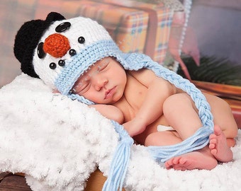 Newborn baby snowman earflap hat