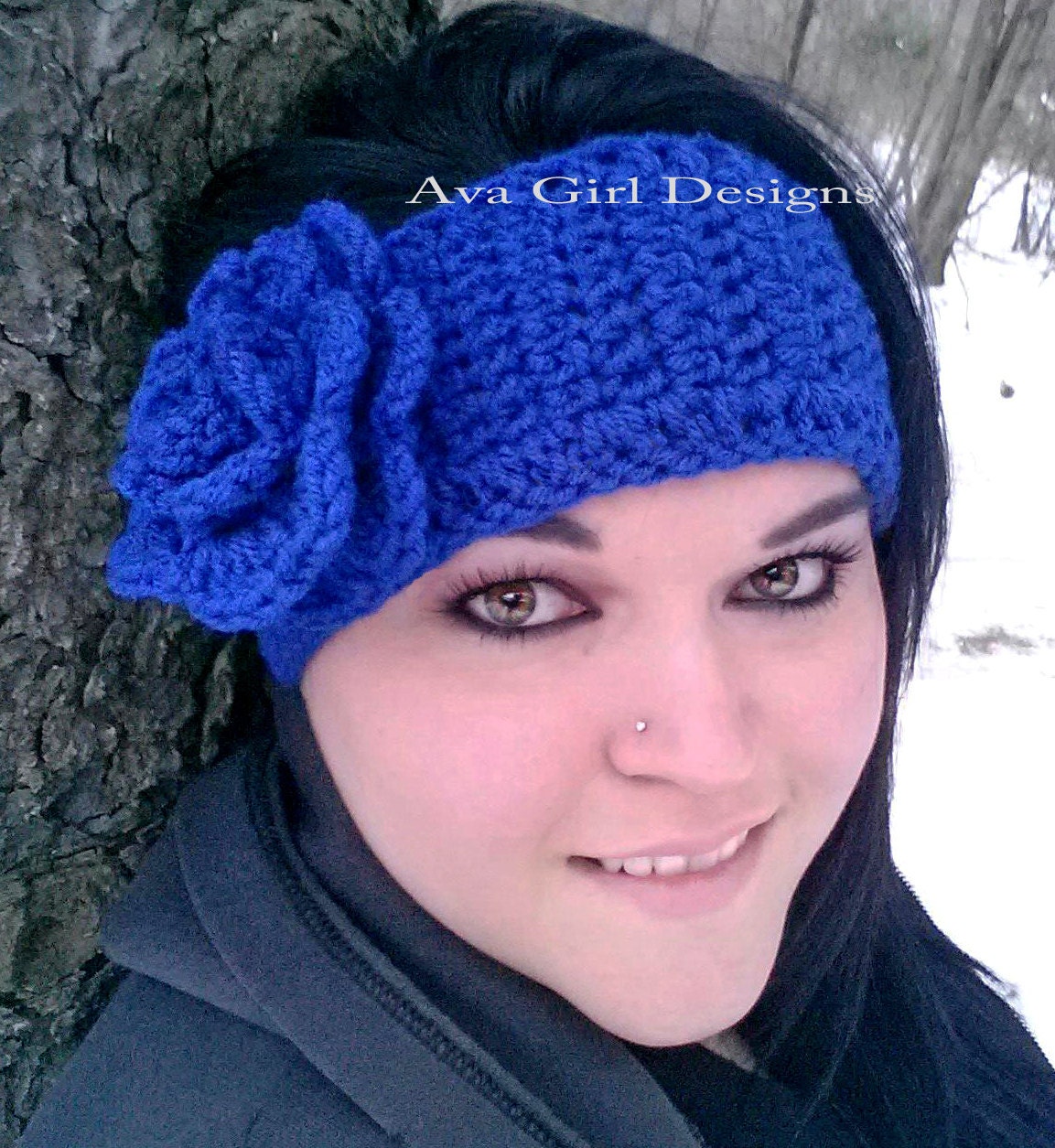 Women's Head Warmer Blue With Flower Etsy