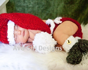 Baby Santa Hat Diaper Cover Bootie Set - Christmas Baby Set - Baby Christmas Photo Prop - Newborn - Gift Idea For Babies - Baby Shower Gift