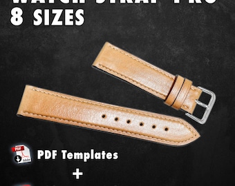 8-Size Watch Strap Pattern Bundle – Leather PDF Templates (18–24mm) + Video Tutorial – DIY Watch Band Making