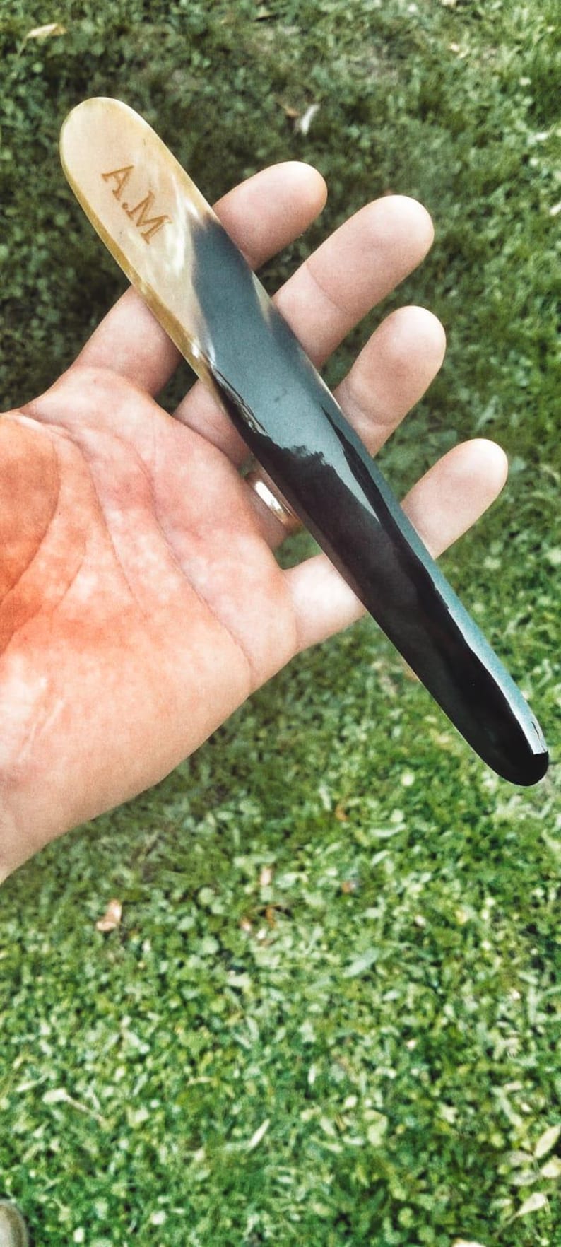 Buffalo Horn Folding Bone – Handmade Leather Working Tool with Free Initial Engraving image 3