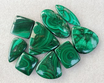 AAA Polished Natural Malachite Gemstone Lot, Mix Sizes (9 Pcs)
