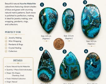 Natuurlijke Azuriet-malachiet cabochons – blauwgroene edelstenen, gemengde vormen (sieraden maken)
