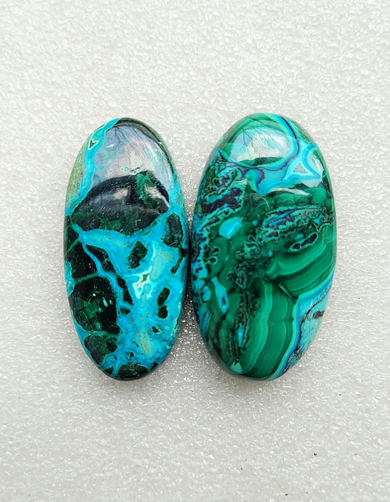 Azurite Malachite Gemstone Cabochon Lot, Oval Shape (3cm×5cm)