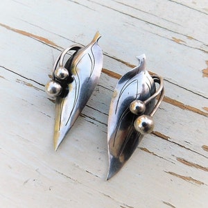 Vintage Earrings-Sterling-Danish Earrings-Modernist-Silver Earrings-Anton Michelsen-Leaf design-Silver Jewelry-AM Sterling