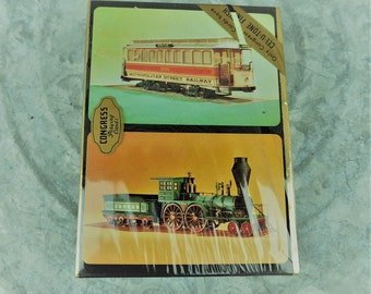 Vintage Cards-Congress Playing Cards-Bridge-Canasta-double deck-card games-Train Engine-Streetcar-deck of cards-card pair-poker-CelUTone