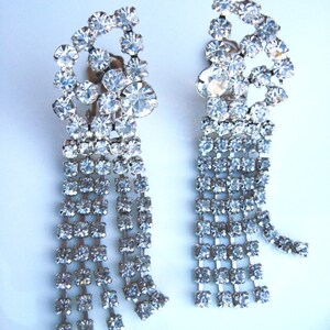 Vintage Earrings-Rhinestone Earrings-Dangle-Clip earrings-Wedding Earrings-Holiday-Special Occasion