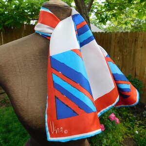 Vintage Scarf-Vera-Vera Neumann 70s-silk scarf-oblong-rectangle scarf-neck scarf-red white and blue
