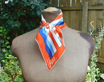 Vintage Vera Neumann 70s Scarf - Graphic Scarf - Red, White and Blue - Square Scarf - 1970s - Fashion