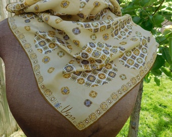 Vintage Scarf-Vintage VERA-Vera Neumann-Paisley scarf-paisley pattern-Ladybug scarf-neutrals-border graphics-Neck scarf
