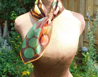Vintage Scarf - Brown with Orange Boarder - Square Scarf - Fashion
