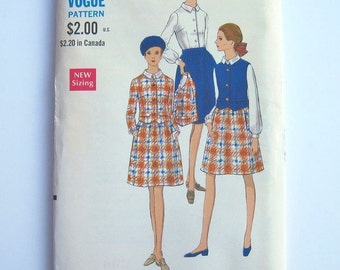 Vintage Vogue Suit pattern 60s a line skirt blouse vest jacket number 7378 Size 12