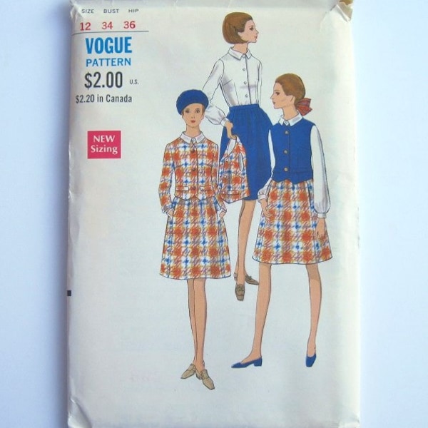 Vintage Vogue Suit pattern 60s a line skirt blouse vest jacket number 7378 Size 12